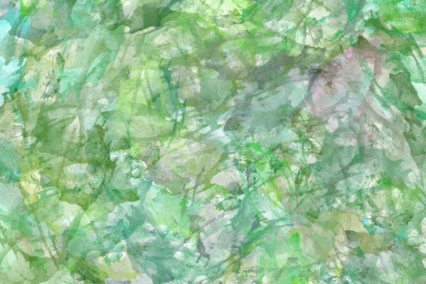 Abstraktní akvarel pozadí v zelených tónech. Barevná akvarelová textura. Údery štětcem. Živý inkoustový vzor. Šplouchnutí barvy. Moderní malba - Fotografie, Obrázek