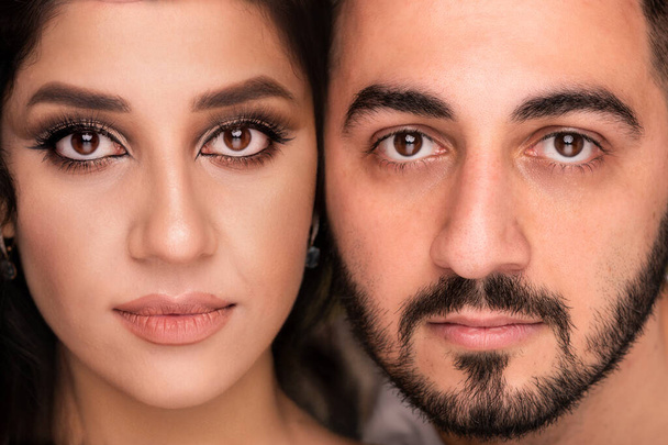 Muslim woman and man. Close up Portrait of a young arab girl and man in traditional dress.  - Fotoğraf, Görsel