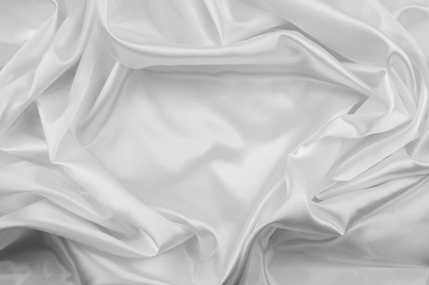 Closeup of rippled white silk fabric lines - Fotoğraf, Görsel
