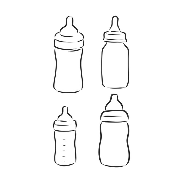 Eenvoudig lijn web icoon Baby voeding flessen. Vector illustratie op een witte achtergrond. Doodle, cartoon stijl. - Vector, afbeelding