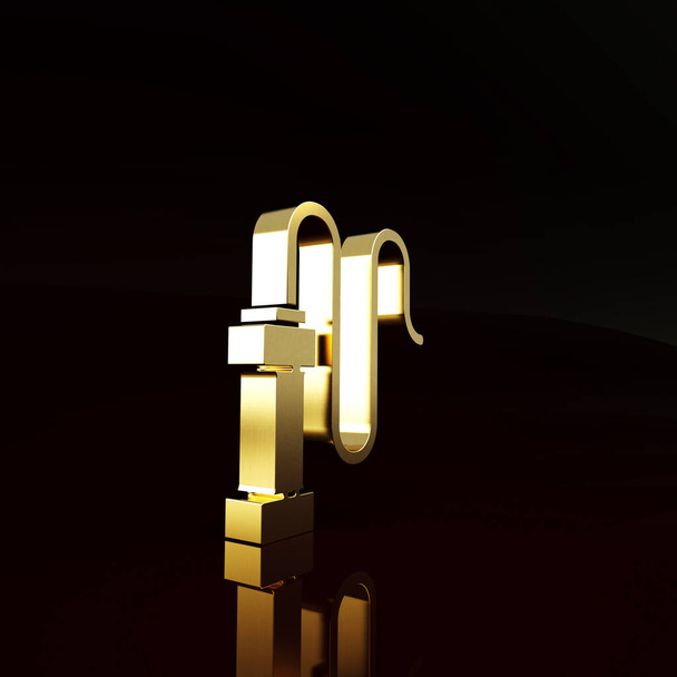 Arany fonott bőr ostor ikon elszigetelt barna alapon. Minimalizmus koncepció. 3d illusztráció 3D render. - Fotó, kép