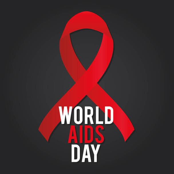 world aids day lettering with a big red ribbon - Vector, Image