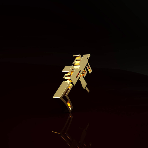 Zlatý MP9 samopal ikona izolované na hnědém pozadí. Automatická zbraň. Minimalismus. 3D ilustrace 3D vykreslení. - Fotografie, Obrázek