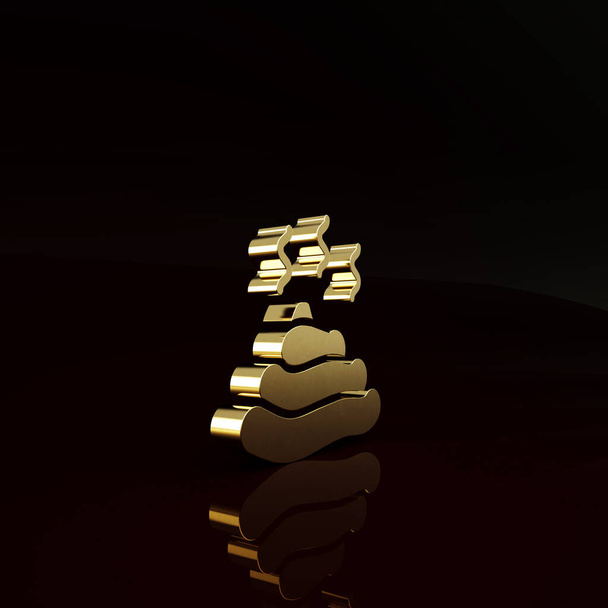 Gold Shit icon isolated on brown background. Minimalism concept. 3d illustration 3D render. - Φωτογραφία, εικόνα