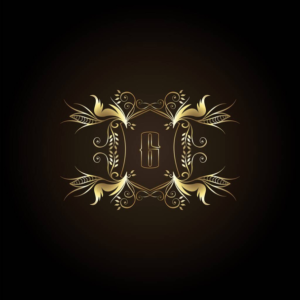 Úvodní písmeno G logo Zlatý rám Luxusní odznak dekorativní zdobené ornament vektor Design pro svatební, butik a luxusní zboží obchodní identity - Vektor, obrázek