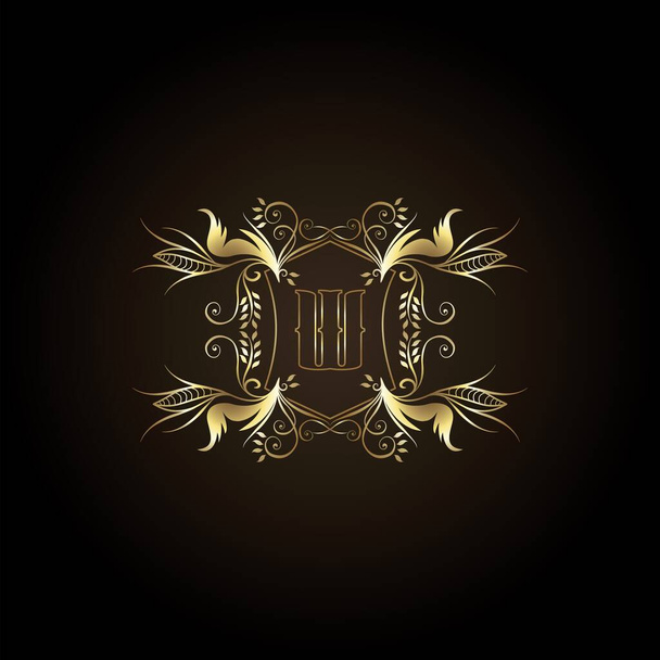 Carta inicial W Logo Gold Frame Emblema de luxo Decorativo Ornate Ornamento Vector Design para casamento, boutique e luxos identidade comercial - Vetor, Imagem