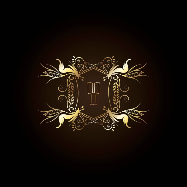 Kezdeti levél Y logó arany keret luxus jelvény dekoratív díszítő vektor tervezés esküvő, butik és luxus üzleti identitás - Vektor, kép