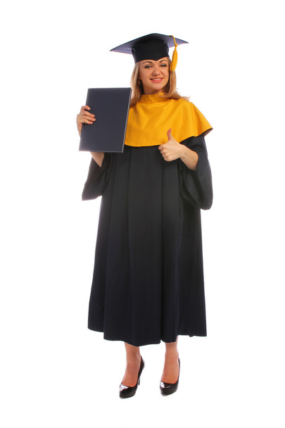 Graduation young girl with cap and diploma - Foto, Imagem