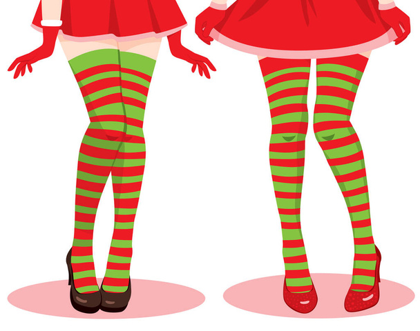 Two female legs wearing red and green Christmas stockings - Vettoriali, immagini