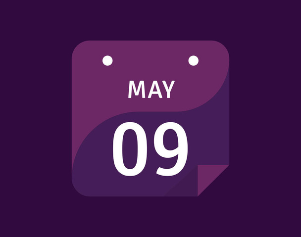 9. května, 9. května ikona Jednotný den Kalendář Vektorové ilustrace - Vektor, obrázek