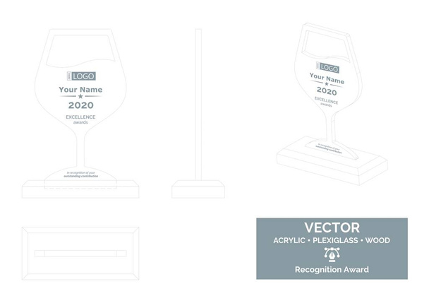 Wijnglas Trofee Vector Template, Trofee Distinction Award, Prijs Erkenning - Vector, afbeelding