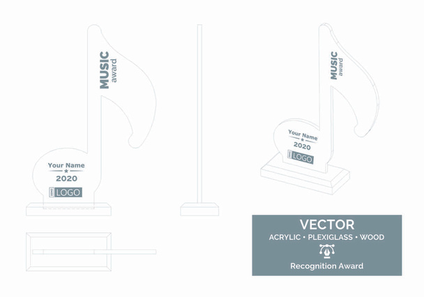 Musical note Trophy Vector Template, Trophy Distinction Award, tunnustuspalkinto - Vektori, kuva