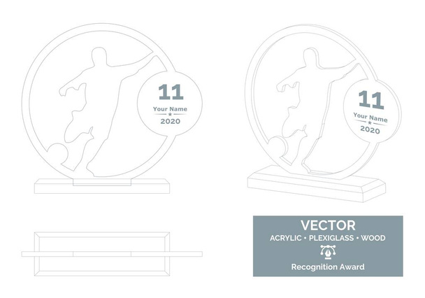 Voetbalspeler trofee vector template, Voetbal speler trofee template, Voetbal kampioenschap erkenning award, Beste speler award - Vector, afbeelding