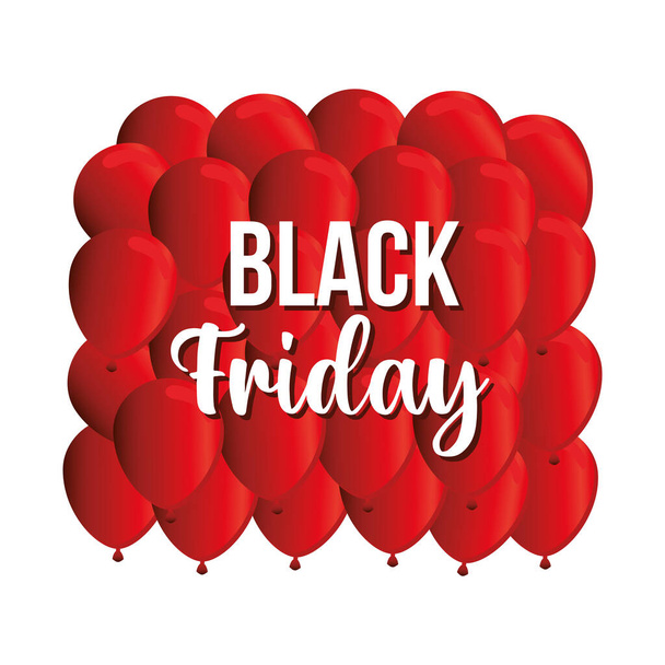 Black friday lettering on a set of red ballons - Vector, afbeelding