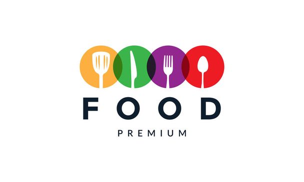 abstrakti värikäs lusikka haarukka ja ruoanlaitto ware ruoka ravintola logo vektori kuvake kuvitus suunnittelu - Vektori, kuva
