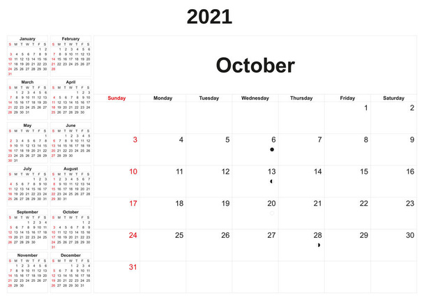 Roční kalendář 2021 s bílým pozadím. - Fotografie, Obrázek