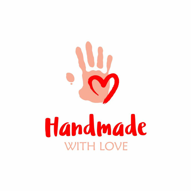 Handgefertigt mit Liebe Hand Logo-Vorlage. Logo mit Herz in der Hand. - Vektor, Bild