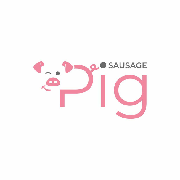 Modèle de logo de porc, Logotype de saucisse, Modèle vectoriel de porc, Conception de logo de boucherie, Cochon heureux - Vecteur, image