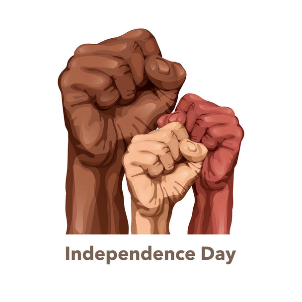 Día de la Independencia, puño humano, símbolo de la lucha por la libertad. Dibujo a color, objeto aislado sobre fondo blanco - Vector, imagen