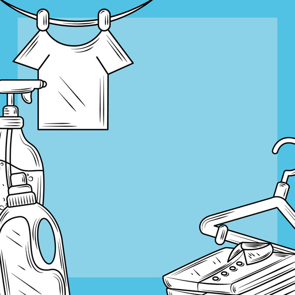 білизна вішає сорочку спрей для прання та одягу синій стиль лінії тла
 - Вектор, зображення