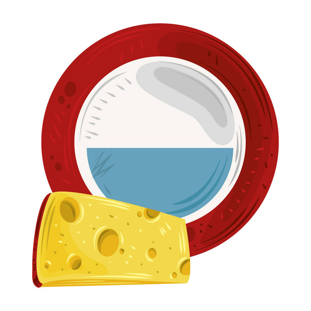 продукты питания, цельный и ломтик сыра изолированный белый фон - Вектор,изображение