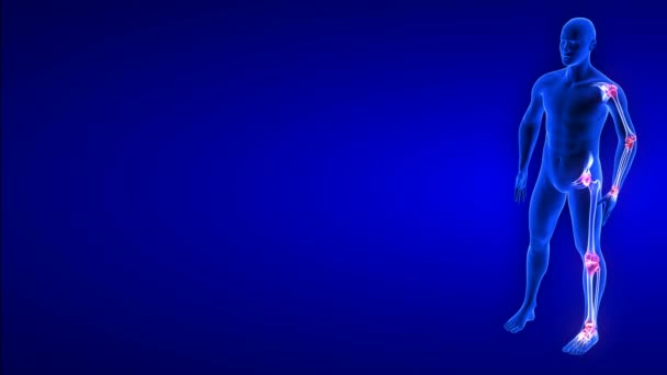 Joint Pain animatie vanuit zijaanzicht. Blue Human Anatomy Body 3D Scan render - roterende naadloze lus op blauwe achtergrond - Video