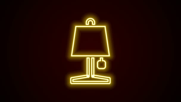 Icono de lámpara de mesa de línea de neón brillante aislado sobre fondo negro. Animación gráfica de vídeo 4K - Metraje, vídeo