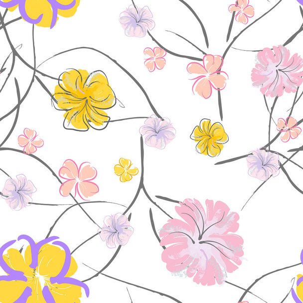Pink Flowers Blooming Pattern. Pastel Watercolor. - Vettoriali, immagini