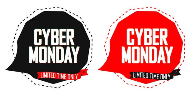 Cyber Monday, Set Vendita banner design template, tag sconto, offerte stagione finale, illustrazione vettoriale - Vettoriali, immagini