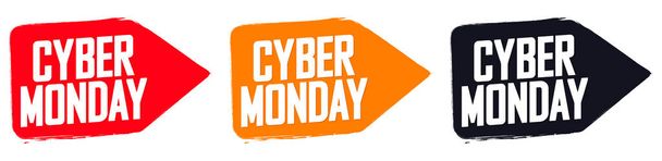 Cyber Monday, Plantilla de diseño de banners Set Sale, etiquetas de descuento, ofertas de temporada final, ilustración vectorial - Vector, Imagen