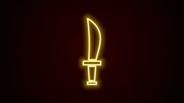 Ікона Піратського меча, що світиться неоновою лінією, ізольована на чорному тлі. Сабре підписує. 4K Відеографічна анімація - Кадри, відео