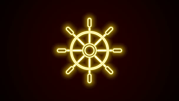 Leuchtende Leuchtschrift Schiffslenkrad-Symbol isoliert auf schwarzem Hintergrund. 4K Video Motion Grafik Animation - Filmmaterial, Video