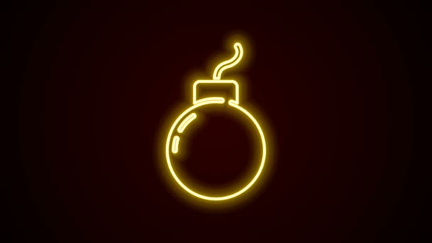Parlayan neon hattı bombası siyah arkaplanda izole edilmiş ikonu patlatmaya hazır. 4K Video hareketli grafik canlandırması - Video, Çekim