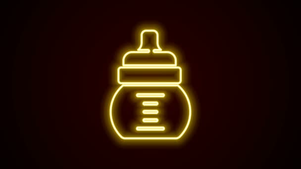 Linea neon incandescente icona del biberon isolato su sfondo nero. Icona del biberon. Segno bottiglia di latte. Animazione grafica 4K Video motion - Filmati, video