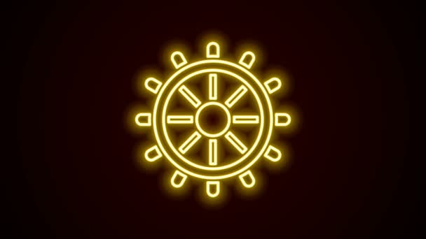 Glowing neon line Ship steering wheel icon isolated on black background. 4K Video motion graphic animation - Footage, Video