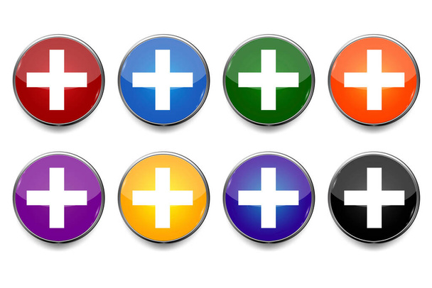 Ilustración con botones cruzados médicos multicolores. Signo de cruz roja. Imagen de archivo. EPS10. - Vector, imagen