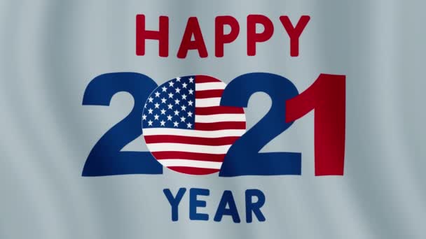 Boldog Új Évet és Boldog Karácsonyt. 2021 Újévi háttér nemzeti zászlóval Amerikai Egyesült Államok, USA. "Boldog 2021-es évet!" Amerikai zászló animáció 2021 - Felvétel, videó