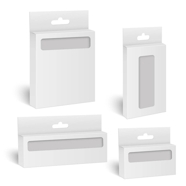 Λευκό προϊόν mock up κουτί συσκευασίας με παράθυρο. Διάνυσμα - Διάνυσμα, εικόνα