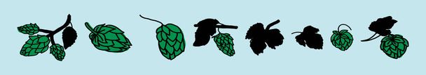 conjunto de plantas con conos y hojas verdes. plantilla de diseño icono de dibujos animados moderno con varios modelos. ilustración vectorial aislada sobre fondo azul - Vector, Imagen
