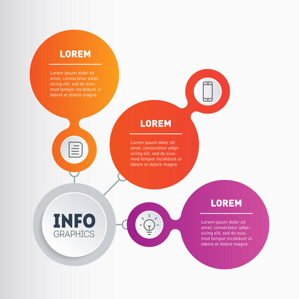 Business presentation concept with 3 options. Template of info chart. Infographic or diagram of technological or education process with three directions. Brochure design template. Vector. - Vektör, Görsel