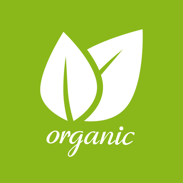 Organic product of food leaves green sticker label vector, idea of natural eco logotype for healthy production badge, nutrition sprout herb isolated mark - Vektör, Görsel