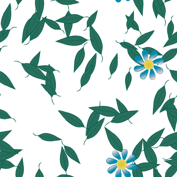 abstract flowers with green leaves seamless pattern, vector illustration - Wektor, obraz