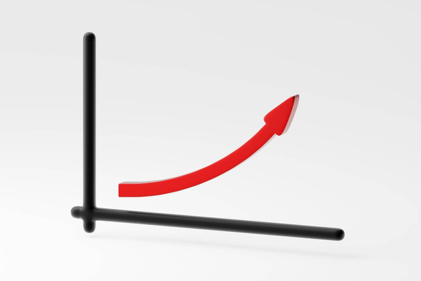 Menestys liiketoiminnan kaavio punainen nouseva nuoli valkoisella taustalla, 3D renderöinti - Valokuva, kuva