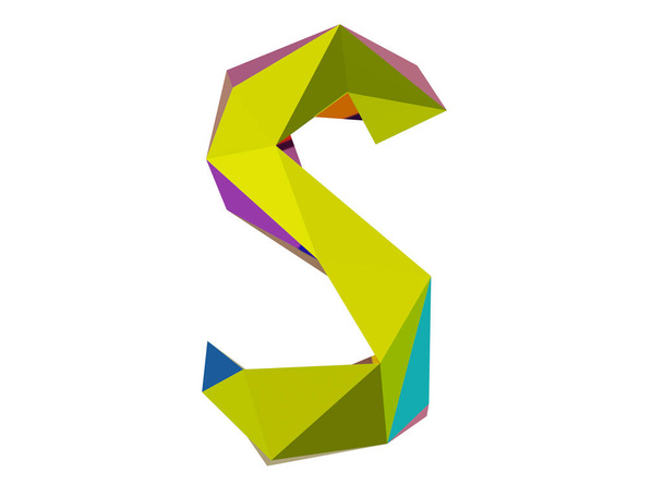 Capital latin letter S in low poly style isolated on white background collection symbols, 3d rendering - Photo, Image