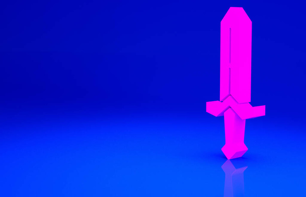 Ροζ μεσαιωνικό σπαθί εικονίδιο απομονώνονται σε μπλε φόντο. Μεσαιωνικό όπλο. Μινιμαλιστική έννοια. 3d απεικόνιση 3D καθιστούν. - Φωτογραφία, εικόνα