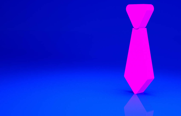 Ícone de gravata rosa isolado no fundo azul. Decote e colar símbolo. Conceito de minimalismo. 3D ilustração 3D render. - Foto, Imagem