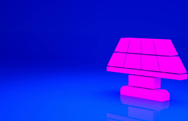 Pinkfarbenes Solarpaneel-Symbol auf blauem Hintergrund. Minimalismus-Konzept. 3D Illustration 3D Renderer. - Foto, Bild