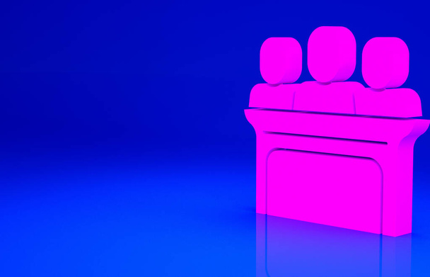 Pinkfarbenes Juroren-Symbol auf blauem Hintergrund. Minimalismus-Konzept. 3D Illustration 3D Renderer. - Foto, Bild