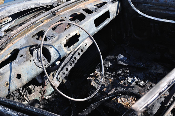 Interior of burnt car wreck in accident - Photo, Image