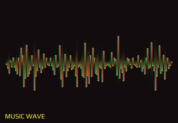 Illustrazione delle onde sonore. Logo giocatore di polso arcobaleno vettoriale. Elemento equalizzatore colorato su sfondo nero - Vettoriali, immagini